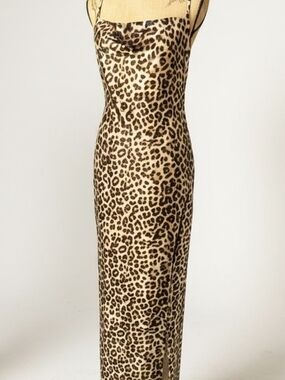 Popular- Leopard Print Slip Maxi Dress in Tan and Brown